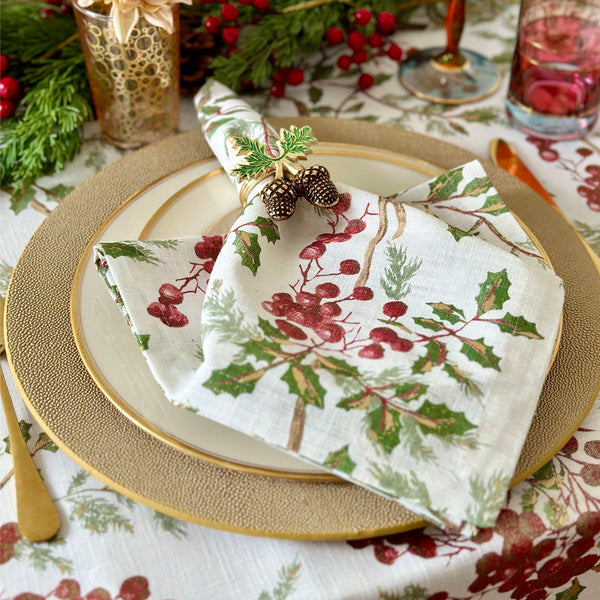 Load image into Gallery viewer, Bodrum Linens Holly Berry - Linen Napkins - Set of 4
