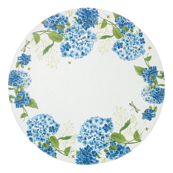 Load image into Gallery viewer, Bodrum Linens Hydrangea Blue 15" Round Mat - Easy Care Placemats - Set of 4
