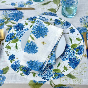Bodrum Linens Hydrangea Blue 15" Round Mat - Easy Care Placemats - Set of 4
