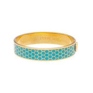 Halcyon Days 13mm Honeycomb - Turquoise - Gold - Hinged Bangle