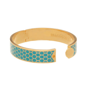 Halcyon Days 13mm Honeycomb - Turquoise - Gold - Hinged Bangle