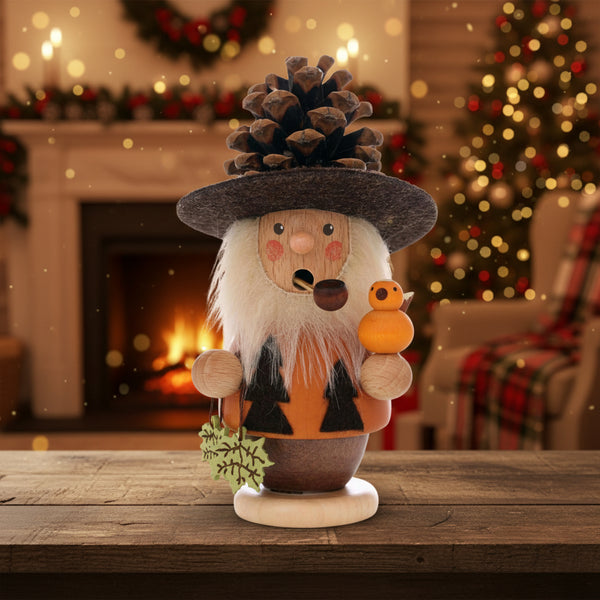 Load image into Gallery viewer, Christian Ulbricht Incense Burner - Smoker - Natural Pinecone Man With Bird - 5.75&quot;H
