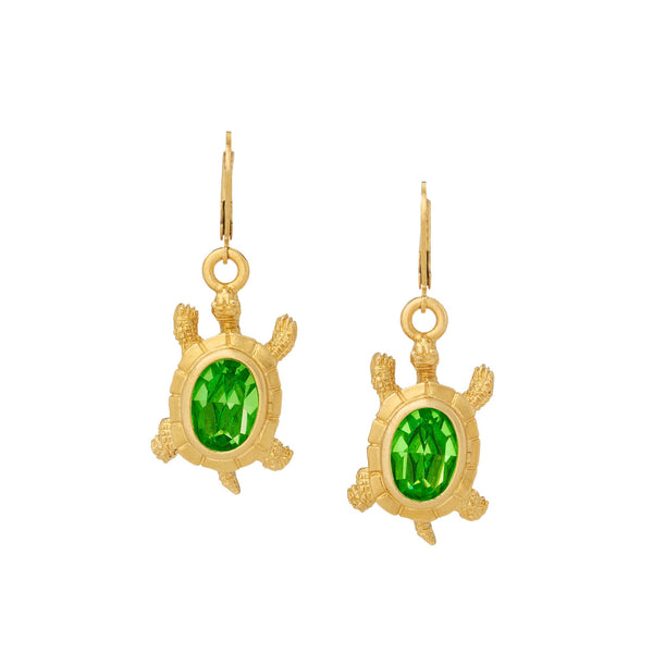 Load image into Gallery viewer, Olivia Riegel Peridot Turtle Leverback Drop Earrings
