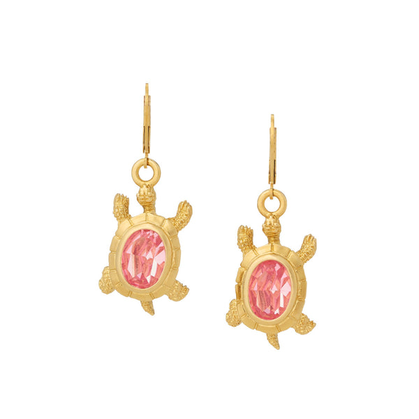 Load image into Gallery viewer, Olivia Riegel Pink Turtle Leverback Drop Earrings
