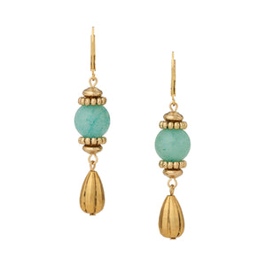 Olivia Riegel Aventurine Leverback Gold Teardrop Earrings