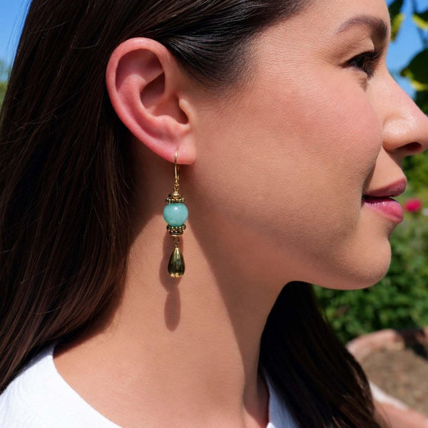 Load image into Gallery viewer, Olivia Riegel Aventurine Leverback Gold Teardrop Earrings
