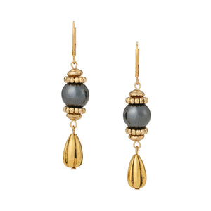 Olivia Riegel Hematite Leverback Gold Teardrop Earrings