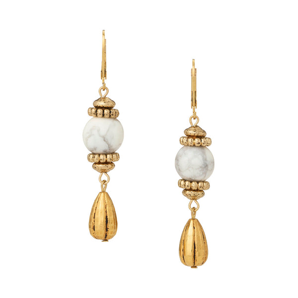 Load image into Gallery viewer, Olivia Riegel Howlite Leverback Gold Teardrop Earrings
