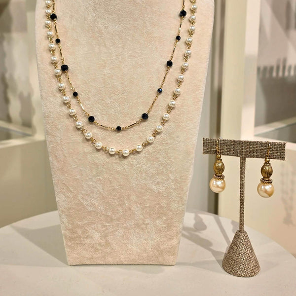 Load image into Gallery viewer, Olivia Riegel Glass Pearl &amp; Hematite Double Strand Necklace
