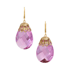 Olivia Riegel Pink Briolette Crystal Leverback Earrings