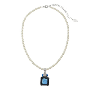 Olivia Riegel Blue Venetian Glass Intaglio Pendant on Glass Pearl Necklace