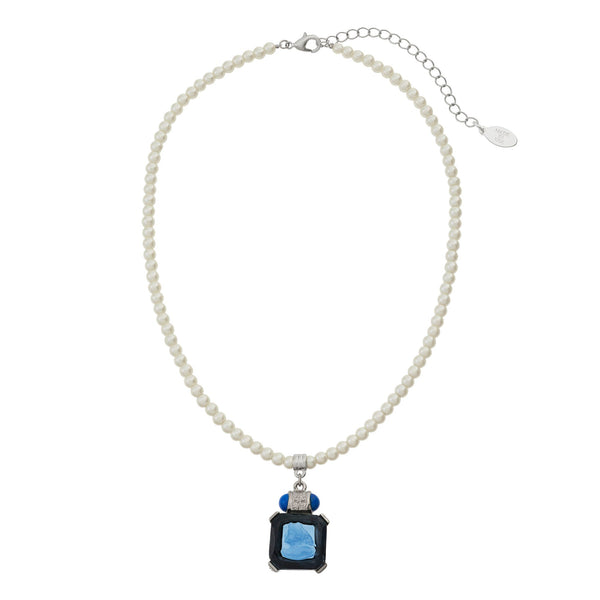 Load image into Gallery viewer, Olivia Riegel Blue Venetian Glass Intaglio Pendant on Glass Pearl Necklace
