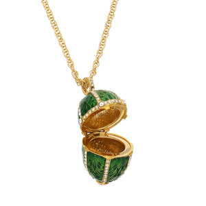 Olivia Riegel Green Guilloché Enamel Egg  Locket Pendant Necklace