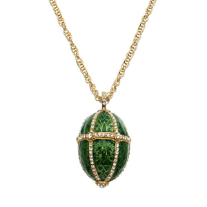 Olivia Riegel Green Guilloché Enamel Egg  Locket Pendant Necklace