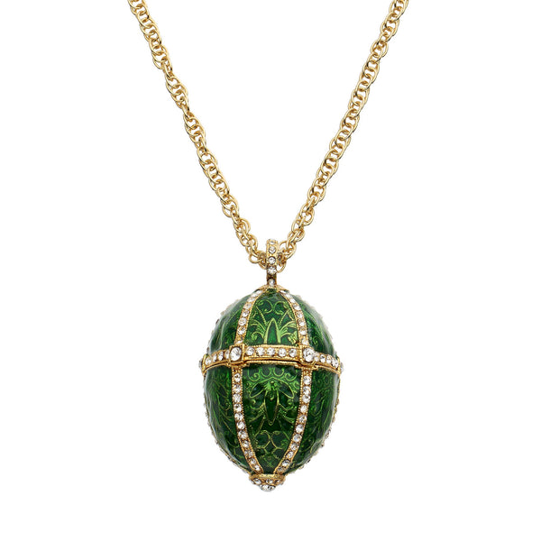 Load image into Gallery viewer, Olivia Riegel Green Guilloché Enamel Egg  Locket Pendant Necklace
