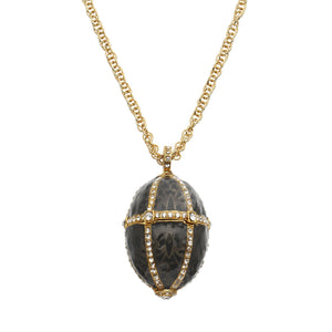 Olivia Riegel Gray Guilloché Enamel Egg  Locket Pendant Necklace