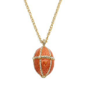 Olivia Riegel Salmon Guilloché Enamel Egg  Locket Pendant Necklace