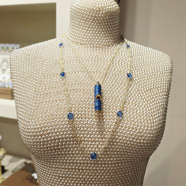 Load image into Gallery viewer, Olivia Riegel Sapphire Crystal Station Filigree Necklace
