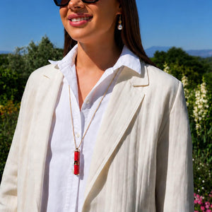 Olivia Riegel Red Guilloché Enamel Whistle Pendant Necklace