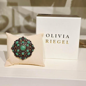 Olivia Riegel Bronze Brooch with Green Jewels