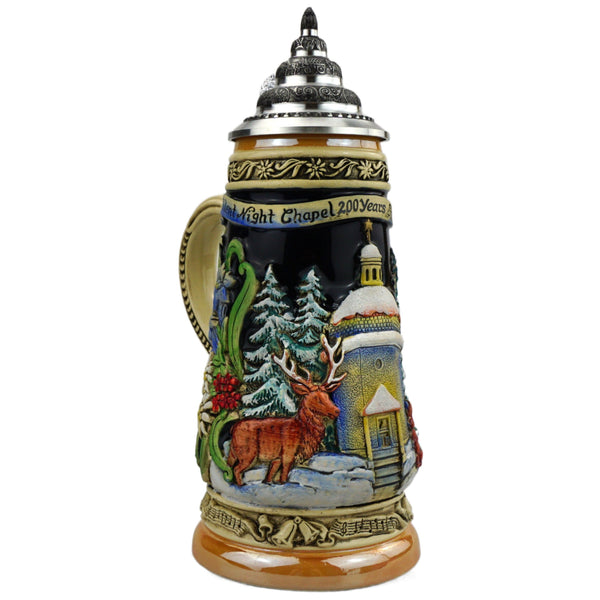Load image into Gallery viewer, King Werk - 100 Year Anniversary Silent Night Chapel, Cobalt, Plus Mechanical Music Work In The Bottom Plays &quot;Silent Night&quot; - Beer Stein
