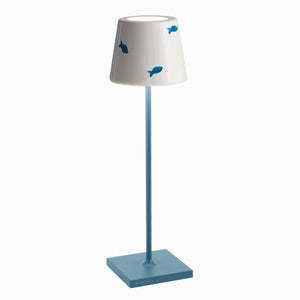 Zafferano Poldina Pro Table Lamp W/Lido Ceramic Shade - Blue Lamp/Light Blue Fish