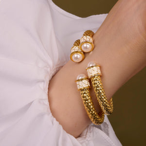 Halcyon Days Minoan Torque Pearl & Gold Bangle