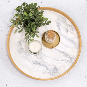 Lynn & Liana 16" Round Bamboo Tray Marble