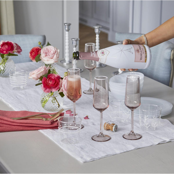 Load image into Gallery viewer, Mariposa Fine Line Quartz with White Rim Champagne Flute Glass Set of 4
