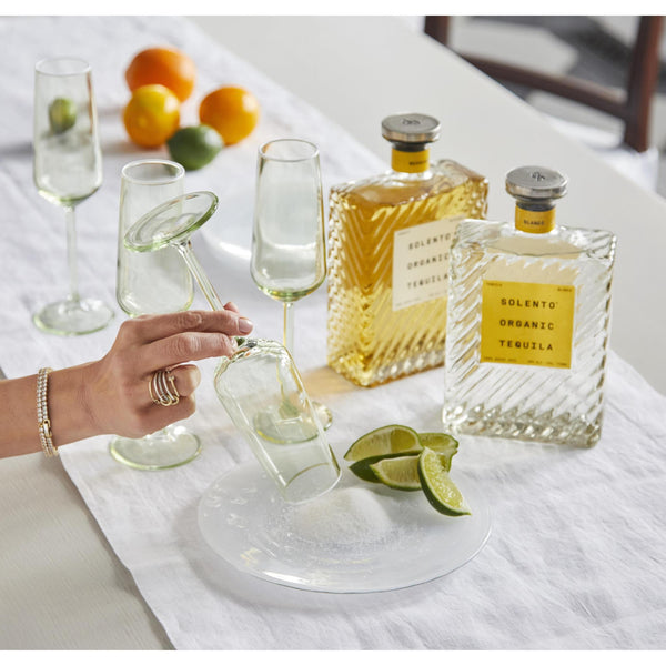 Load image into Gallery viewer, Mariposa Fine Line Light Green with White Rim Champagne Flute Glass Set of 4
