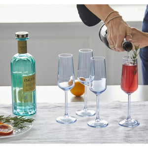 Mariposa Fine Line Light Blue with White Rim Champagne Flute Glass Set of 4