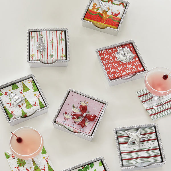 Load image into Gallery viewer, Mariposa Red Bow (9218) Beaded Napkin Box Set

