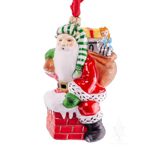Vaillancourt Folk Art - Santa Delivering Gifts Down The Chimney - Christmas Ornament