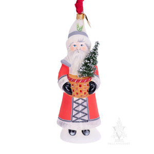 Vaillancourt Folk Art - Red Santa with Woven Basket - Christmas Ornament
