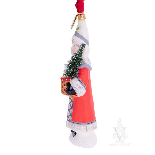 Load image into Gallery viewer, Vaillancourt Folk Art - Red Santa with Woven Basket - Christmas Ornament
