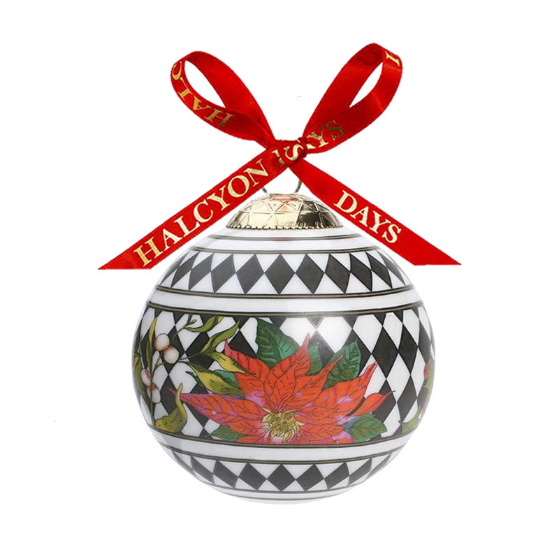 Halcyon Days Parterre Black with Poinsettia - Bauble Christmas Ornament