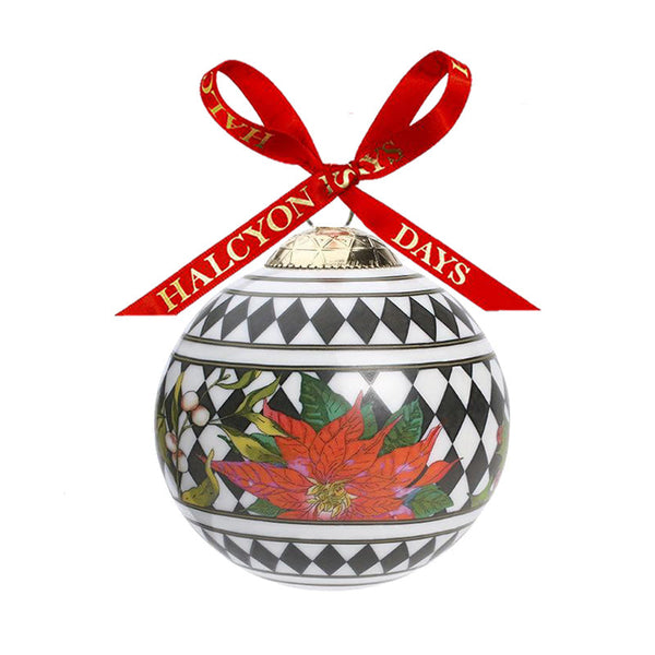 Load image into Gallery viewer, Halcyon Days Parterre Black with Poinsettia - Bauble Christmas Ornament
