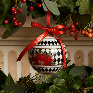 Halcyon Days Parterre Black with Poinsettia - Bauble Christmas Ornament