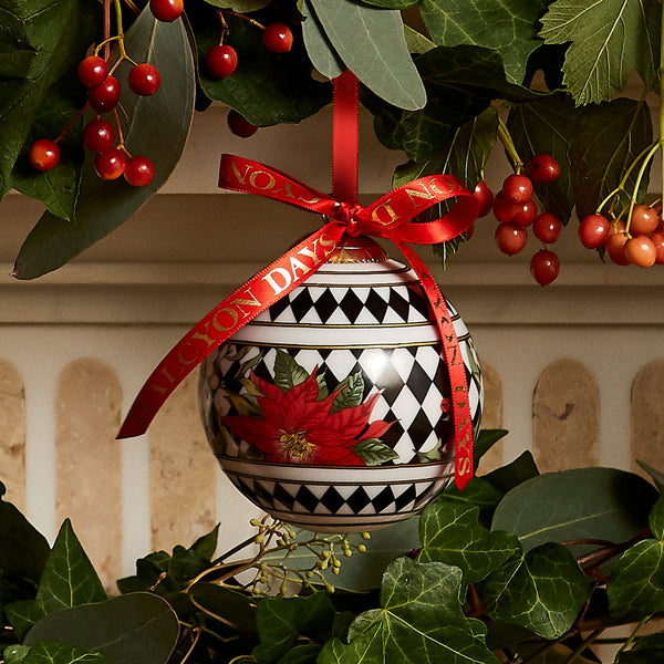 Load image into Gallery viewer, Halcyon Days Parterre Black with Poinsettia - Bauble Christmas Ornament
