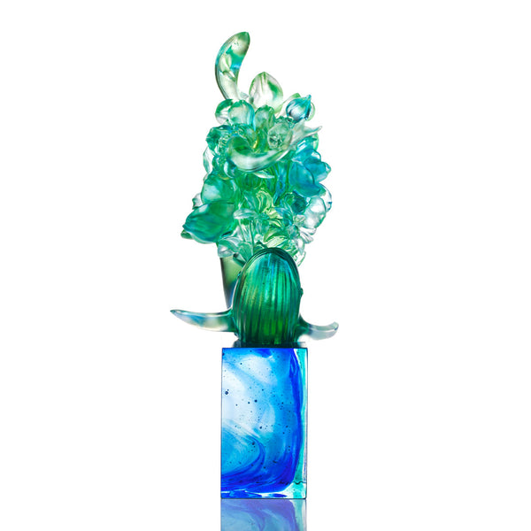 Load image into Gallery viewer, Liuli LIULI Crystal Flower Whale Journey of Kun - Amber &amp; Blue Green

