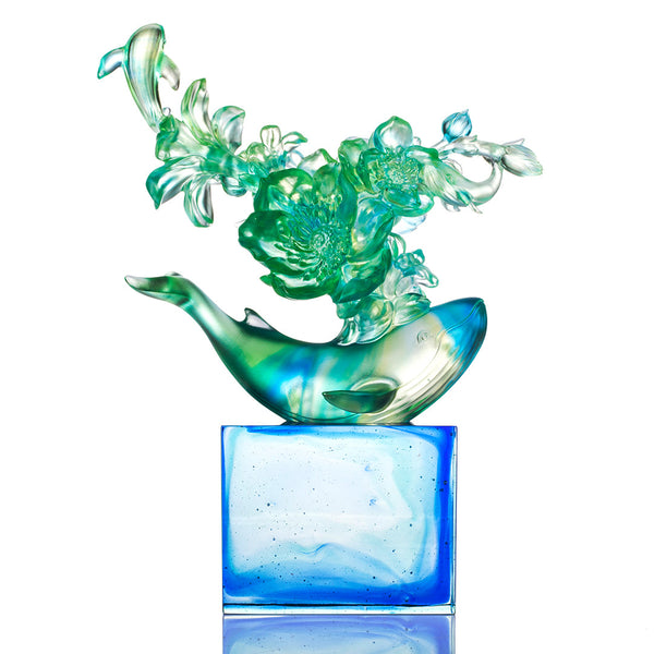 Load image into Gallery viewer, Liuli LIULI Crystal Flower Whale Journey of Kun - Amber &amp; Blue Green
