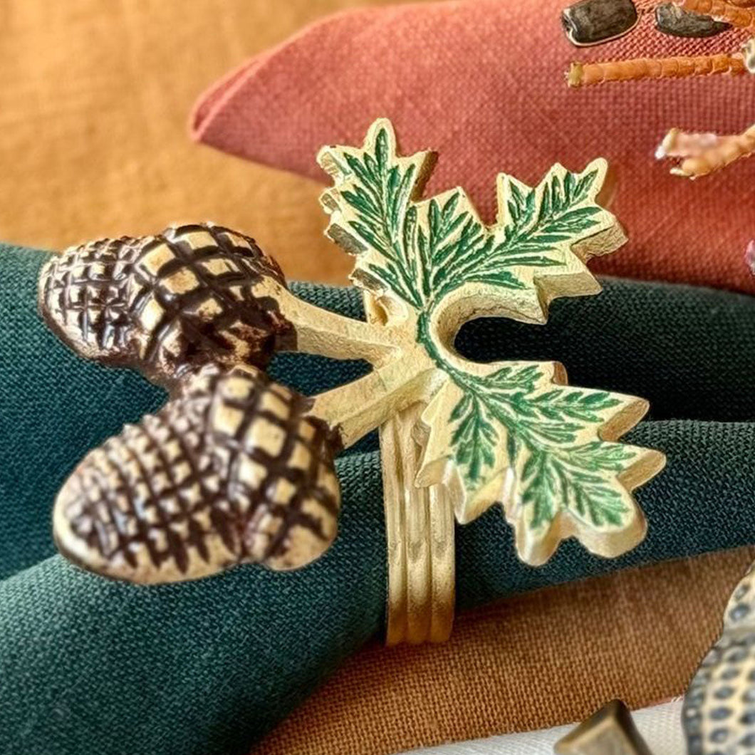 Bodrum Linens Painted Acorn - Napkin Rings - Set of 4