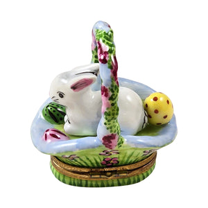 Rochard "White Rabbit in Basket Wisteria & Flowers" Limoges Box