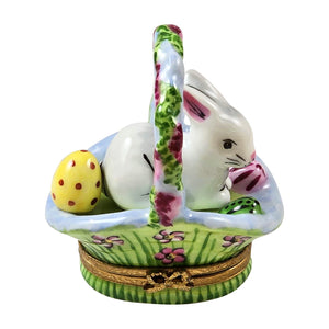 Rochard "White Rabbit in Basket Wisteria & Flowers" Limoges Box