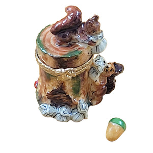 Rochard "Two Squirrels on Tree Trunk with Removable Acorn" Limoges Box
