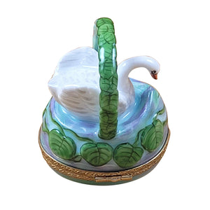 Rochard "Swan on Water Lily Basket" Limoges Box