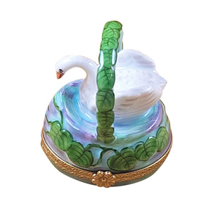 Rochard "Swan on Water Lily Basket" Limoges Box
