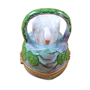 Rochard "Swan on Water Lily Basket" Limoges Box