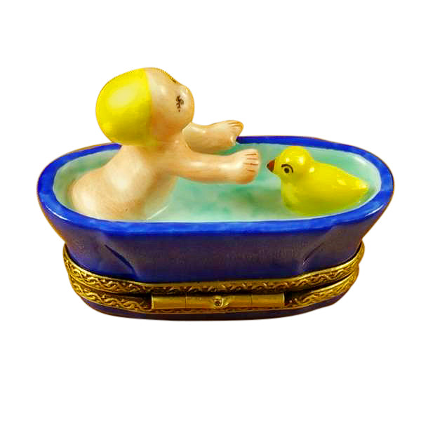 Load image into Gallery viewer, Rochard &quot;Baby in Tub with Duck&quot; Limoges Box
