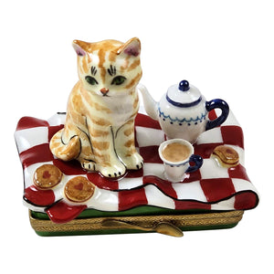 Rochard "Tablecloth with Orange Tabby Cat" Limoges Box